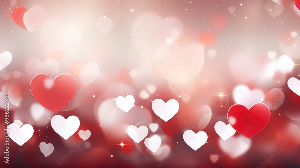 Background with red and white hearts for Valentine's Day. Holiday illustration with a blurry focus. 