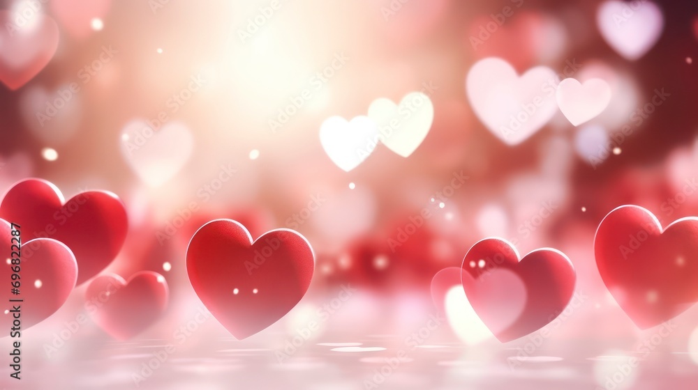 Background with red and white hearts for Valentine's Day. Holiday illustration with a blurry focus. 