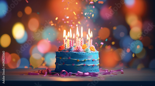Birthday cake on blur background with studio light.