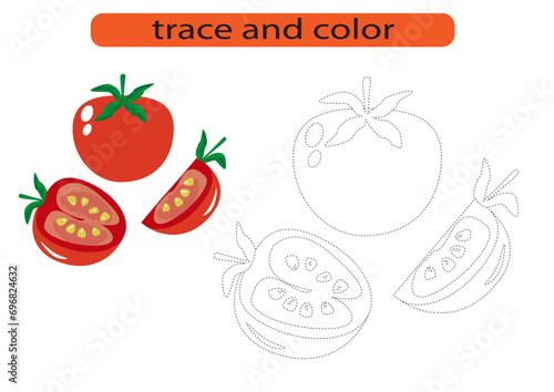 Trace and color. Coloring book for preschool children. Handwriting practice.