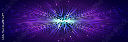 Space backgound radial effect neon line style. Speed wallpaper for web page, motion graphic, cosmos illustration. Sunburst backdrop. Circular line colorful motion pattern. Vector 10 eps