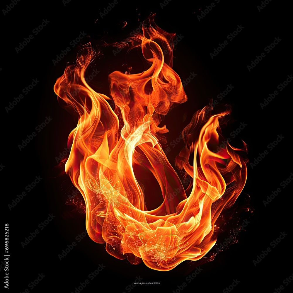 Fierce flames on black background. Captivating image showcases raw intensity of fire dance. Flames painted in vibrant shades of red orange and yellow leap and twirl with unrestrained energy Fierce flames on black background. Captivating image showcases raw intensity of fire dance. Flames painted in vibrant shades of red orange and yellow leap and twirl with unrestrained energy