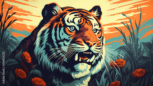 Artistic life of tiger in nature  print style