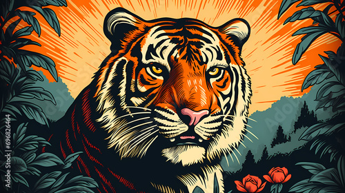 Artistic life of tiger in nature  print style