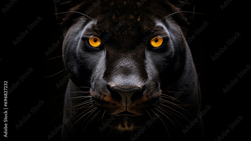 Black panther face on black background, AI Generative.