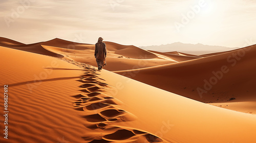 Berber walking through the desert background. Generative AI.