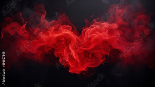 Red smoke on black background. Generative AI photo