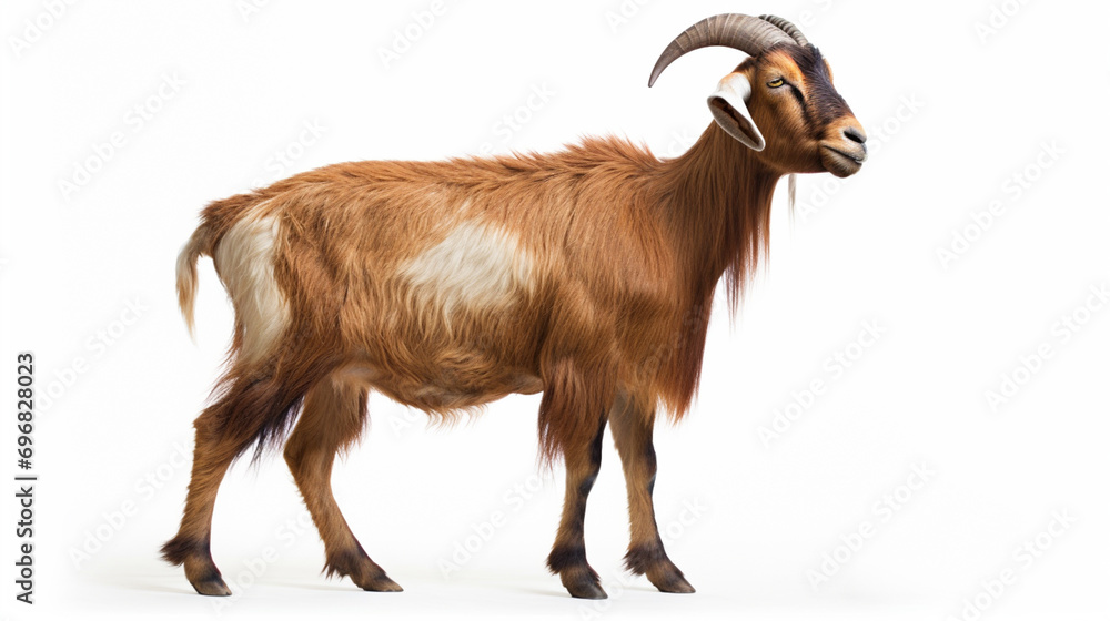 Toggenburg goat looking away against white background. Generative Ai