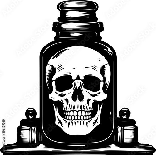 bottled skull haunting shelf collection