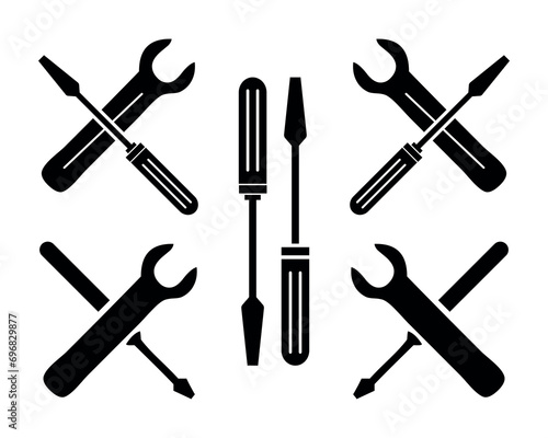 Maintenance service tool symbol, setting and repair sign, wrench with screwdriver icon.