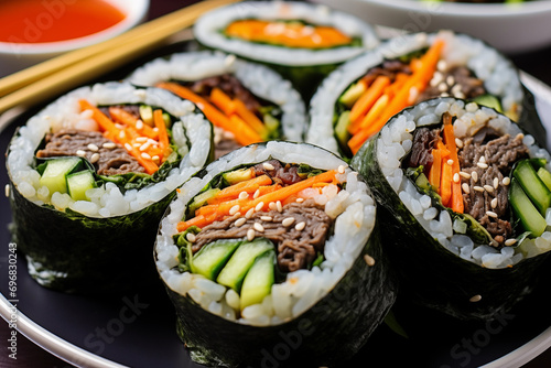 야채와 불고기가 들어있는 김밥