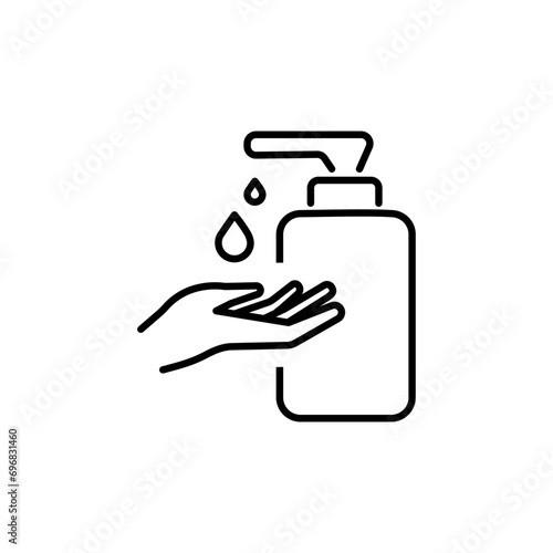 Icon of hygiene procedure, disease prevention. Vector sanitizer and antiseptic alcohol gel symbol. Healthcare wash hands with soap, antibacterial icon.