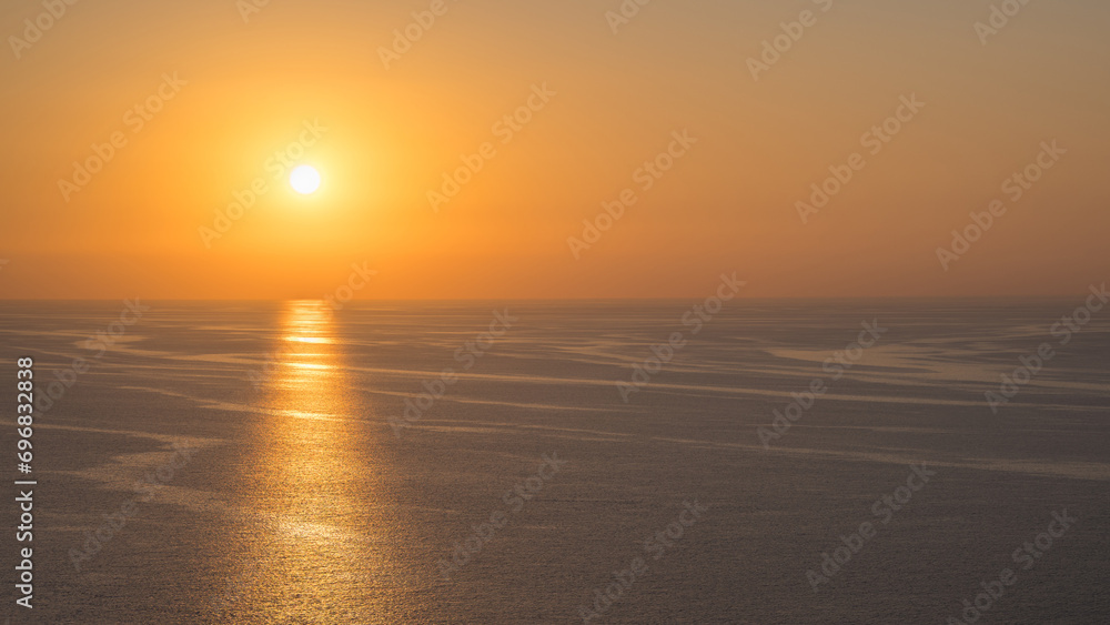 Bright beautiful sunrise or sunset at sea.Mallorca Island, Spain, Balearic Islands