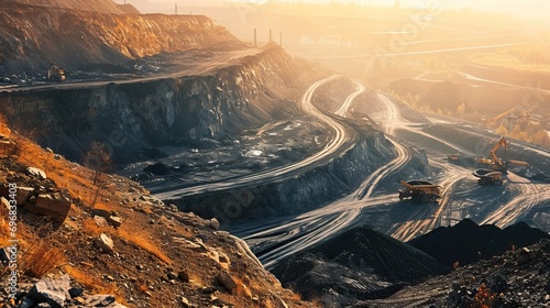 Coal mining at an open pit photo