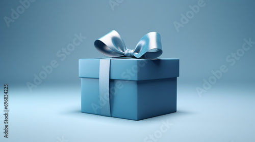 Blank open blue gift box with blue bottom inside or top view of opened blue present box with blue ribbon and bow isolated on blue background with shadow minimal concept 3D rendering