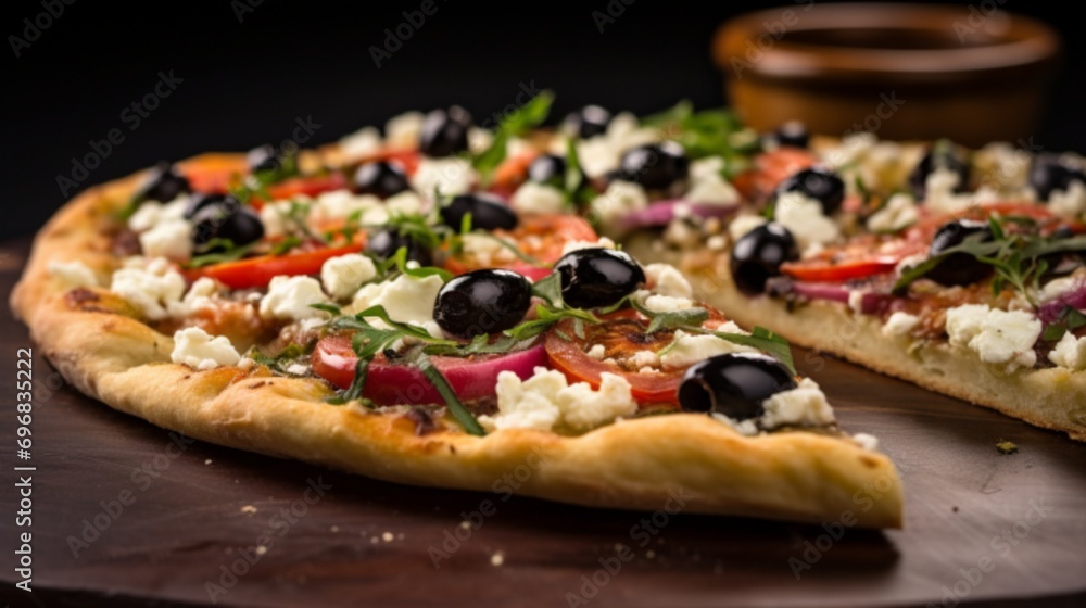 Flavorful Mediterranean flatbread pizza slice