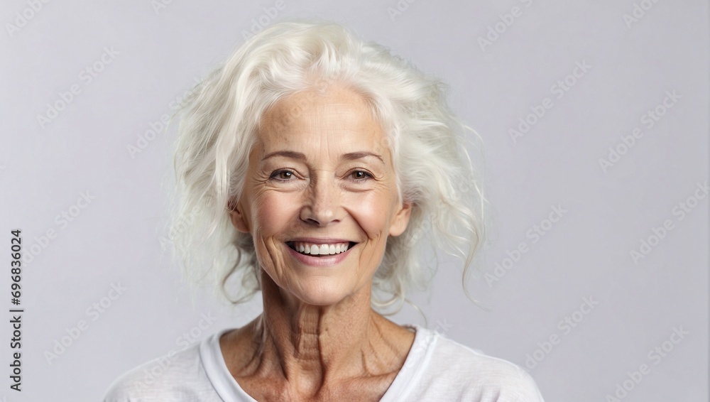 Isolated Background, Old American Woman Smiling with Graying Hair and White Teeth, Studio Shot Isolated Background, Old American Woman Smiling with Graying Hair and White Teeth, Studio Shot