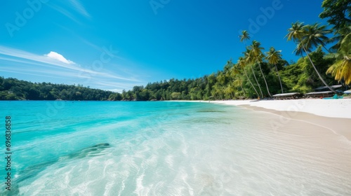 awe inspiring tropical beach with golden sunlight, soft sand, and crystal clear ocean water © Ilja