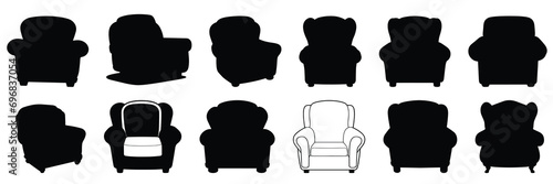 Armchair furniture silhouettes set, large pack of vector silhouette design, isolated white background
