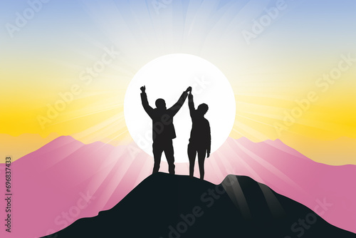 Couple Conquering Heights Hand in Hand
