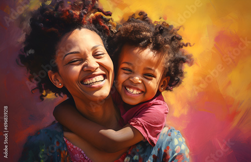 Madre e hija afro mostrando su alegrías  photo