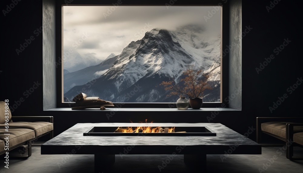 Fototapeta premium Modern black living room interior with captivating wall art and contemporary color scheme
