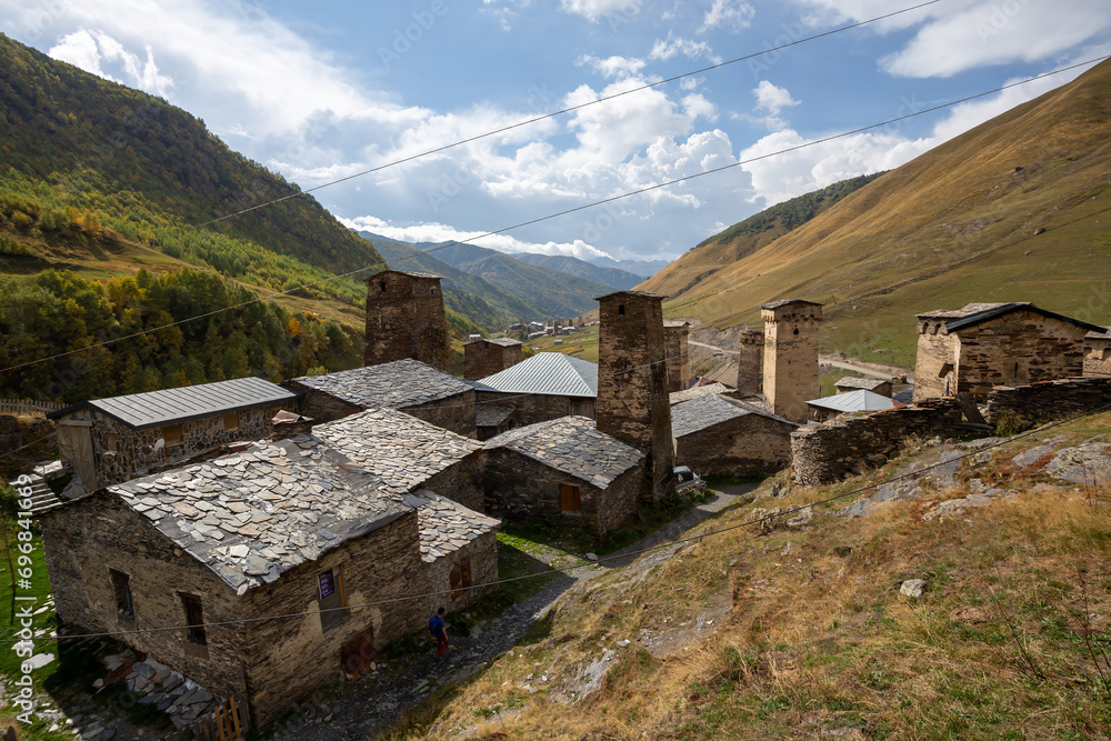 Svaneti view of the ancient mountain village of Ushguli