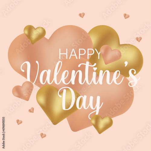 Happy Valentine's Day background with gold and peach fuzz hearts. The background is great for cards, brochures, flyers, and advertising poster templates. It is a vector illustration