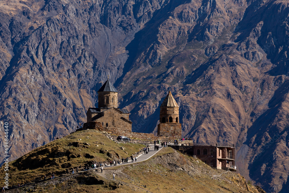 view of the temple in Kazbegi.