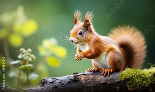 Cute chipmunk eating nut in forest, nature wildlife photography