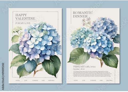 Valentine, Wedding or Mother's Day, Watercolor Posters, Menu or Invitation card for Print. Editable vector files with Alluring Watercolor Objects, A Romantic and soft Feeling.