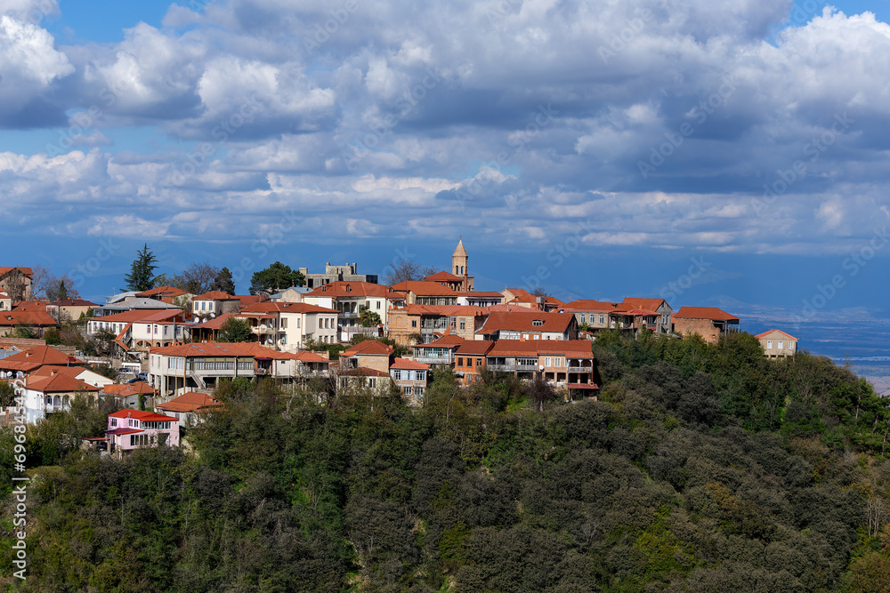 view of the village of Sighnaghi in the Alazani Valley