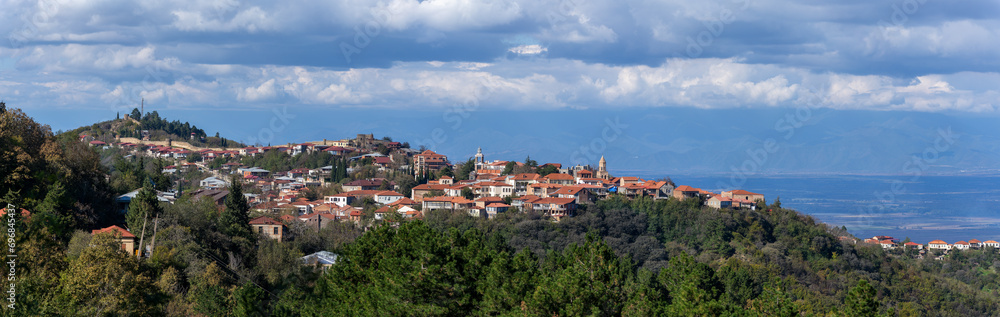 view of the village of Sighnaghi in the Alazani Valley