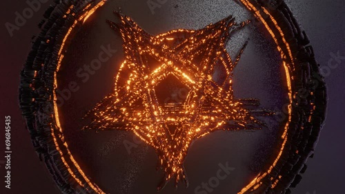 Pentagram wicca star esoteric occult spiritual and black magic symbol. Pentacle neon star amulet satanic pentagram