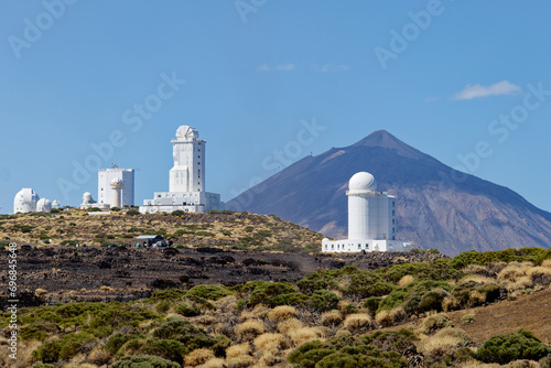 View of the Teide Observatory, on Tenerife, Canary Islands, Spain. Astrophysics in Teide National Park.