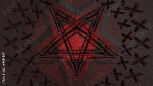 Pentagram wicca star esoteric occult spiritual and black magic symbol. Pentacle neon star amulet satanic pentagram