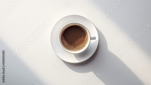 view from top white coffee cup with milk, cream