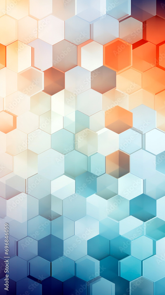 Abstract digital geometric banner for technology presentations. 3D Hexagons and blocks in blue, orange, yellow and red colors. Abstract digital geometric banner for technology presentations. 3D Hexagons and blocks in blue, orange, yellow and red colors.