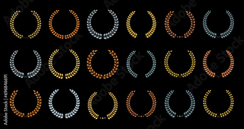 様々なデザインの月桂冠のベクターランキング素材セット／グラデーション・黒背景