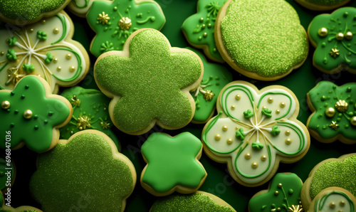 St Patrick's day cookies decorated with green icing photo