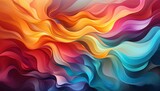 Abstract background featuring a radiant spectrum of colors. Blending vivid reds, electric blues, and bright yellows in a fluid, wave-like pattern.