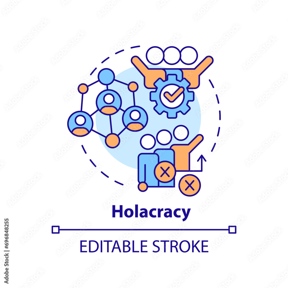 2D editable multicolor holacracy icon, simple isolated vector, thin line illustration representing workplace trends.