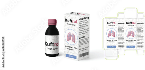 Kuftrol Packaging box design template layout with Box die line,  icon, frames and Design Illustration, Vector design Template image of cosmetic bottle and box.