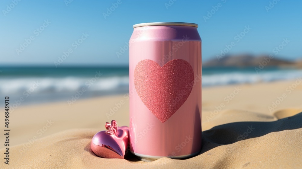 can of pink wine on the beach. Generated in ai can of pink wine on the beach. Generated in ai