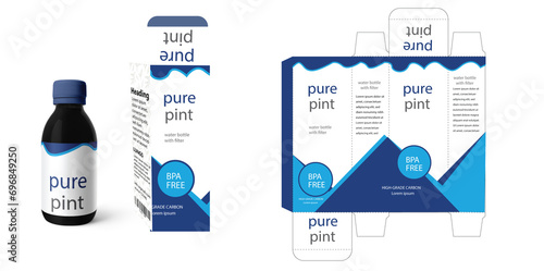 Pure Pint Box design, Packaging design Template for cosmetic, perfume, Supplement, Beauty, Hair, Skin, lotion, medicine. Label design, packaging design creative idea. image of cosmetic bottle and box.