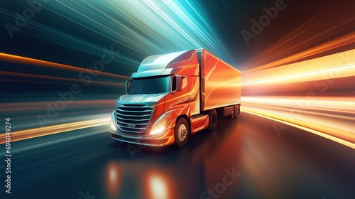 Abstract delivery truck concept driving at high speed