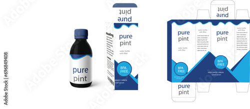 Pure Pint Box design, Packaging design Template for cosmetic, perfume, Supplement, Beauty, Hair, Skin, lotion, medicine. Label design, packaging design creative idea. image of cosmetic bottle and box.