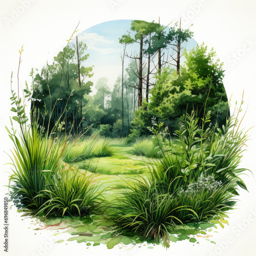 watercolor grass lawn clipart, Generative Ai