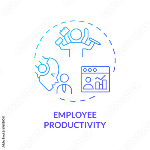 2D gradient employee productivity icon, creative isolated vector, thin line blue illustration representing cognitive computing.