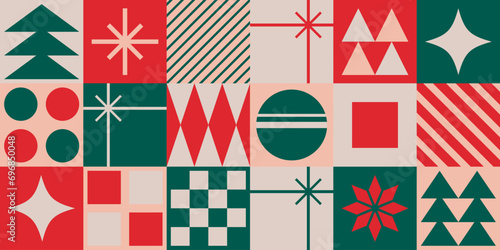 Cool Of Christmas Geometric Pattern. Abstract Geometrical Textures. Simple geometric pattern. Swiss Design Shapes. Bauhaus Decorative Background. Graphic Artwork.